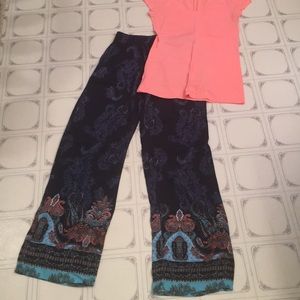 Blue paisley print boho pants